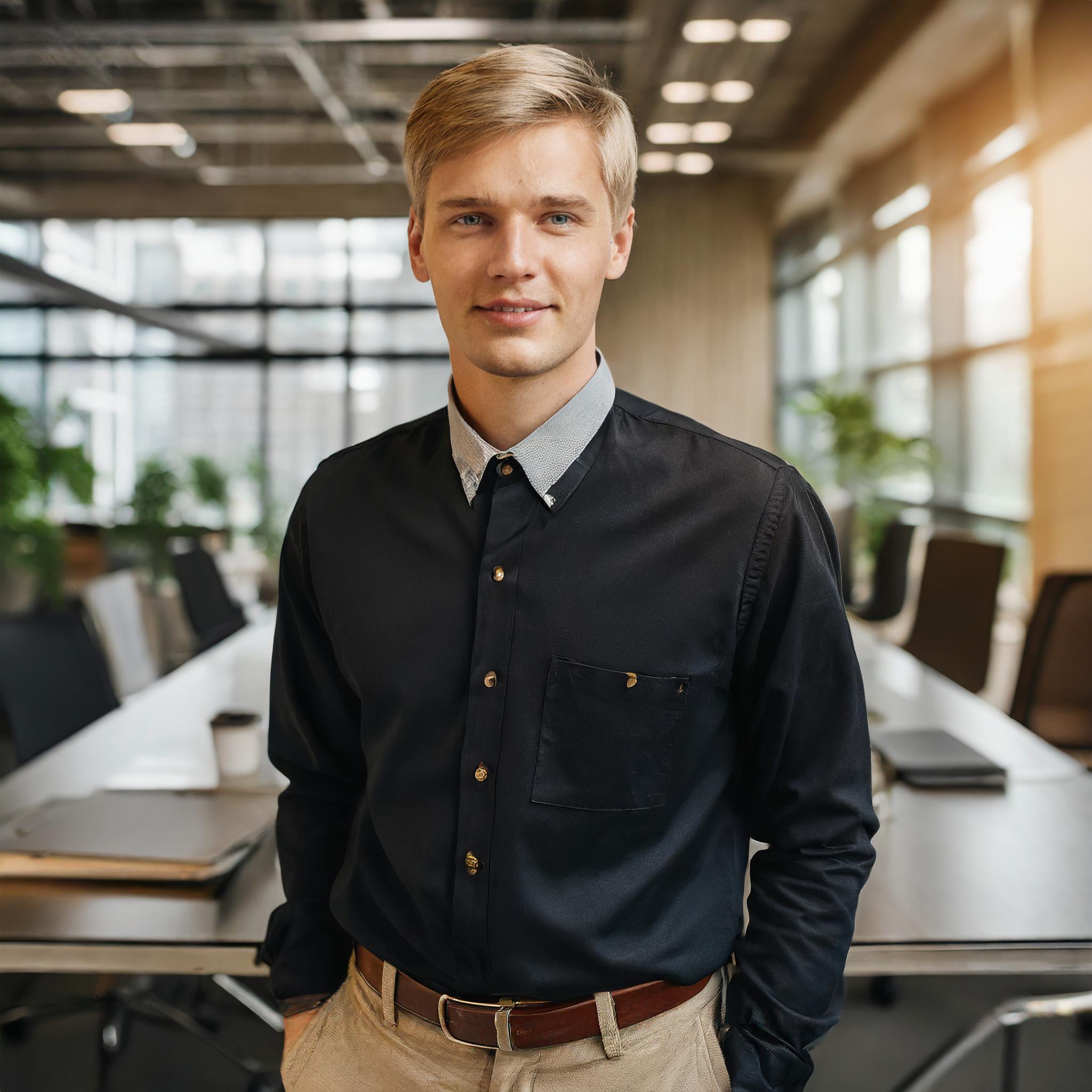 Porträt eines Mannes mit professionellem Auftreten, Bürohintergrund